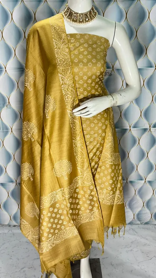 Elegant Hand Block Printed Katan Slub Cotton Suit Set